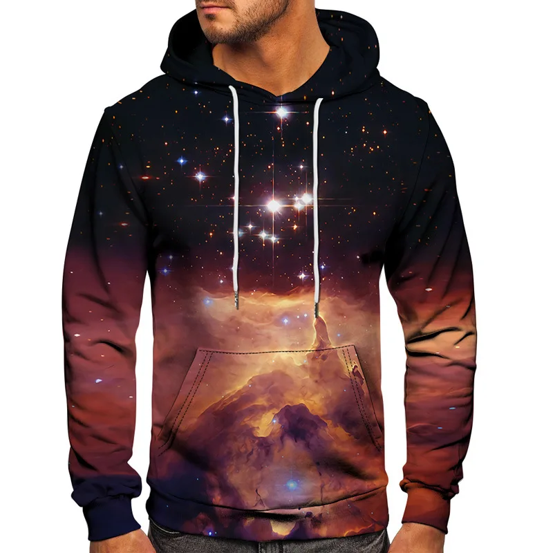 Felpa Con Cappuccio 3D Moda Uomo Harajuku Colorful Space Galaxy Star Cloud Moon Tree Mountain Print Felpa Con Cappuccio Da Donna Abbigliamento Pullove