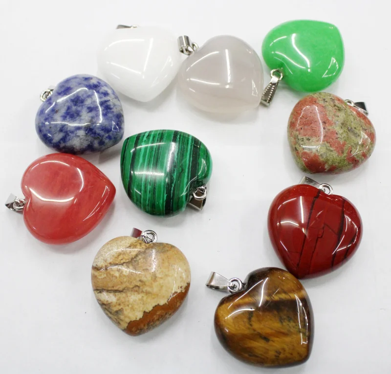 Wholesale12Pcs 30 Millimetri Naturale Pietra Occhio Di Tigre Agate Sodalite Malachit Del Cuore Di Amore Del Pendente Per I Monili Di Diy Che Fanno Pen
