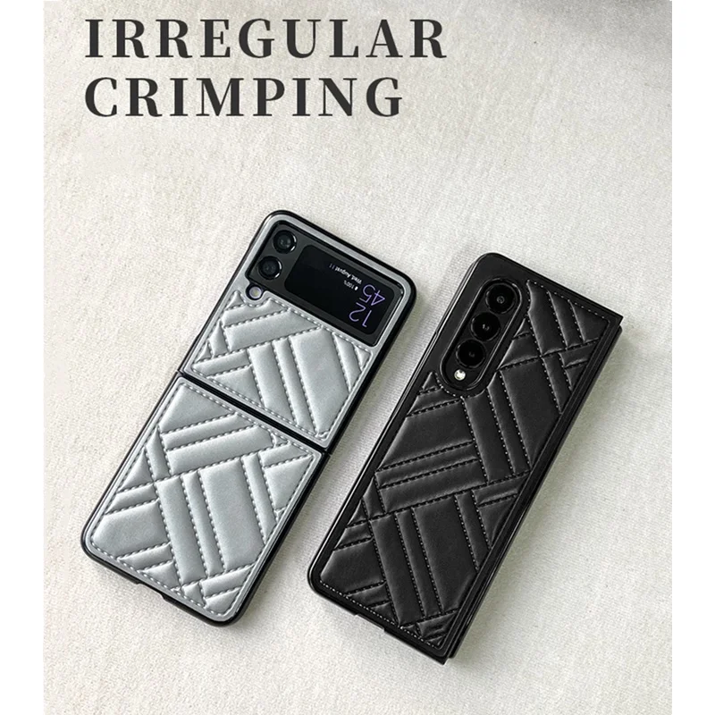 3D Fashion Elegant Crimping Leather Case Cover For Samsung Galaxy Z Fold 3 Flip3 5G