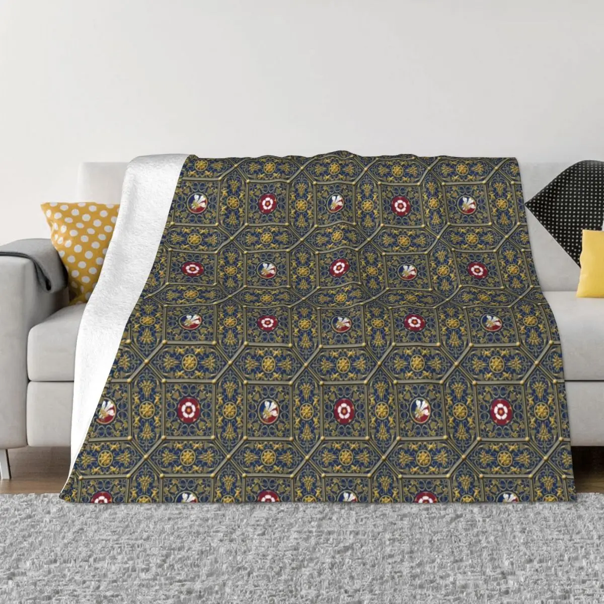 Hampton Court Renaissance Heraldic Tudor Rose Throw Coperta Designer Divano Trapunta Coperte