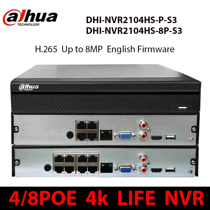 Dahua Originale Nvr2104Hs-P-S3 Nvr2108Hs-8P-S3 Aggiornamento Nvr2108Hs-8P-4Ks2 4Ch 8Ch Poe 1U Nvr 4K Registratore 1Hdd Cctv Sistema Di Sicurezza