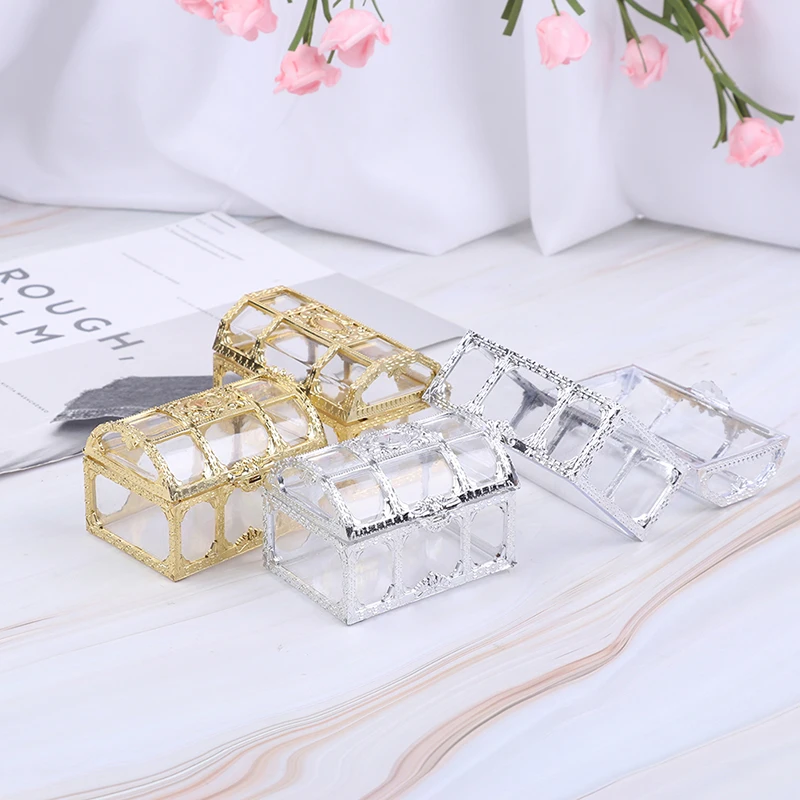 New Vintage Gold Coin Case Tesoro Chest Portagioie Pirate Women Ring Orecchini Storage Clear Display Box Storage Organizer
