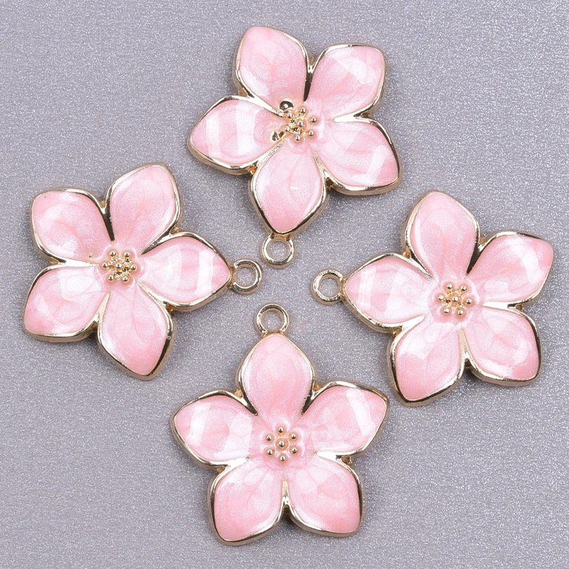 10 Pz/Lotto Smalto Rosa Sakura Charms Fai Da Te In Metallo Cherry Bloom Ciondolo Per Gioielli Che Fanno Orecchini Collane Braccialetto Gioielli Alla R