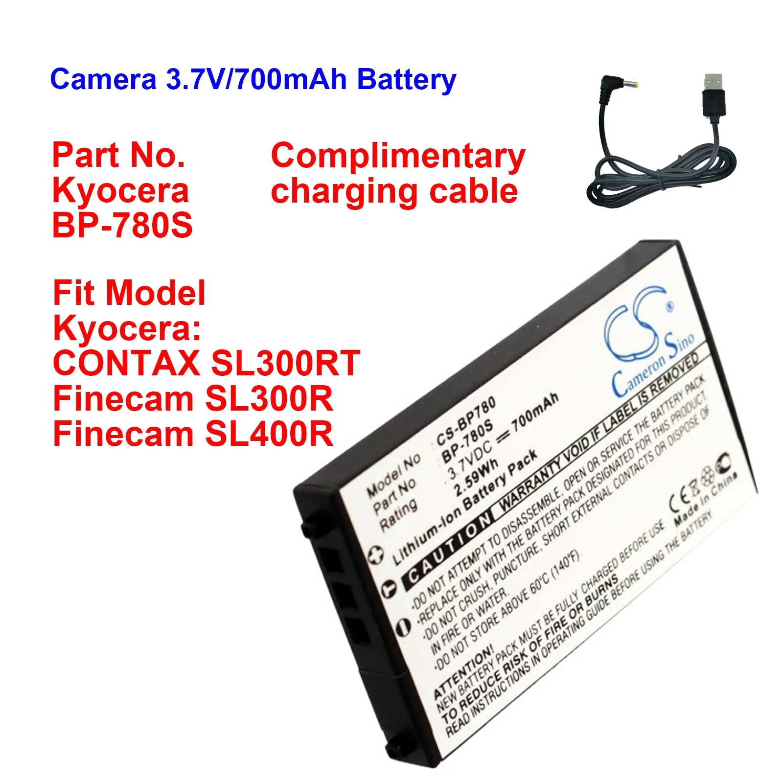 Batteria 700Mah Per Kyocera Contax Sl300Rt Finecam Sl300R Sl400R Bp-780S Cameron Sino