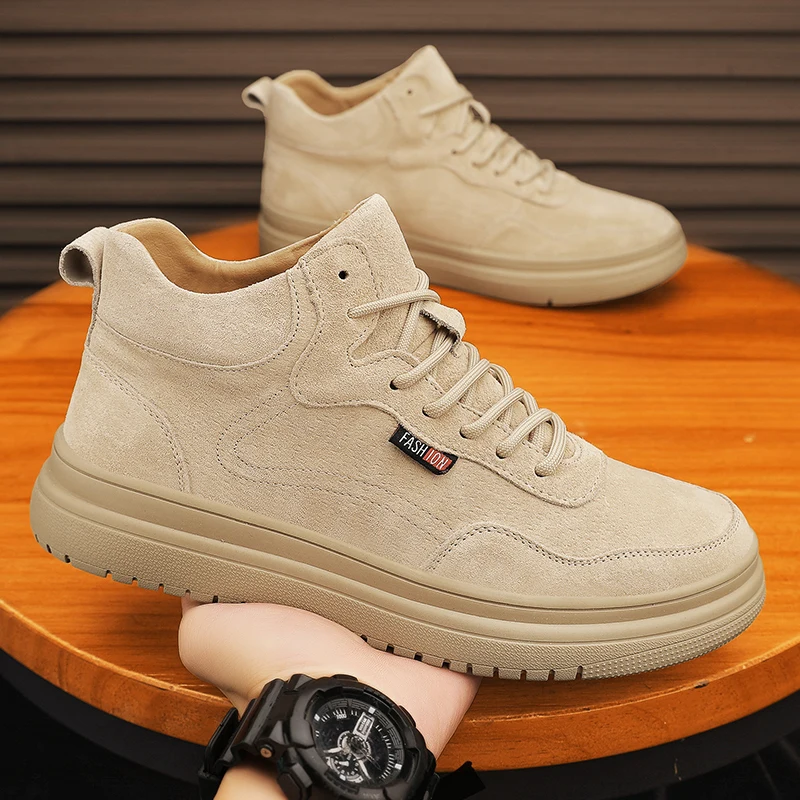 Uomo Retro High Top Shoes Lace Up Autunno Nero Work Flats Uomo Stivali Antiscivolo Outdoor Casual Shoes Desert Boot Zapatillas Hombre
