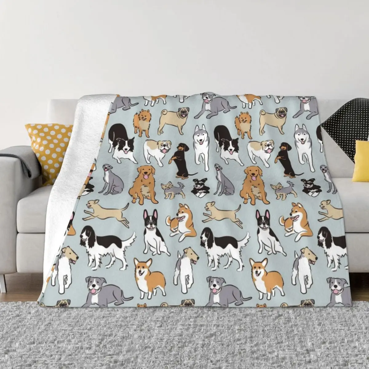 Happy Dogs Blue Grey Throw Coperta Heavy Valentine Gift Ideas Coperte