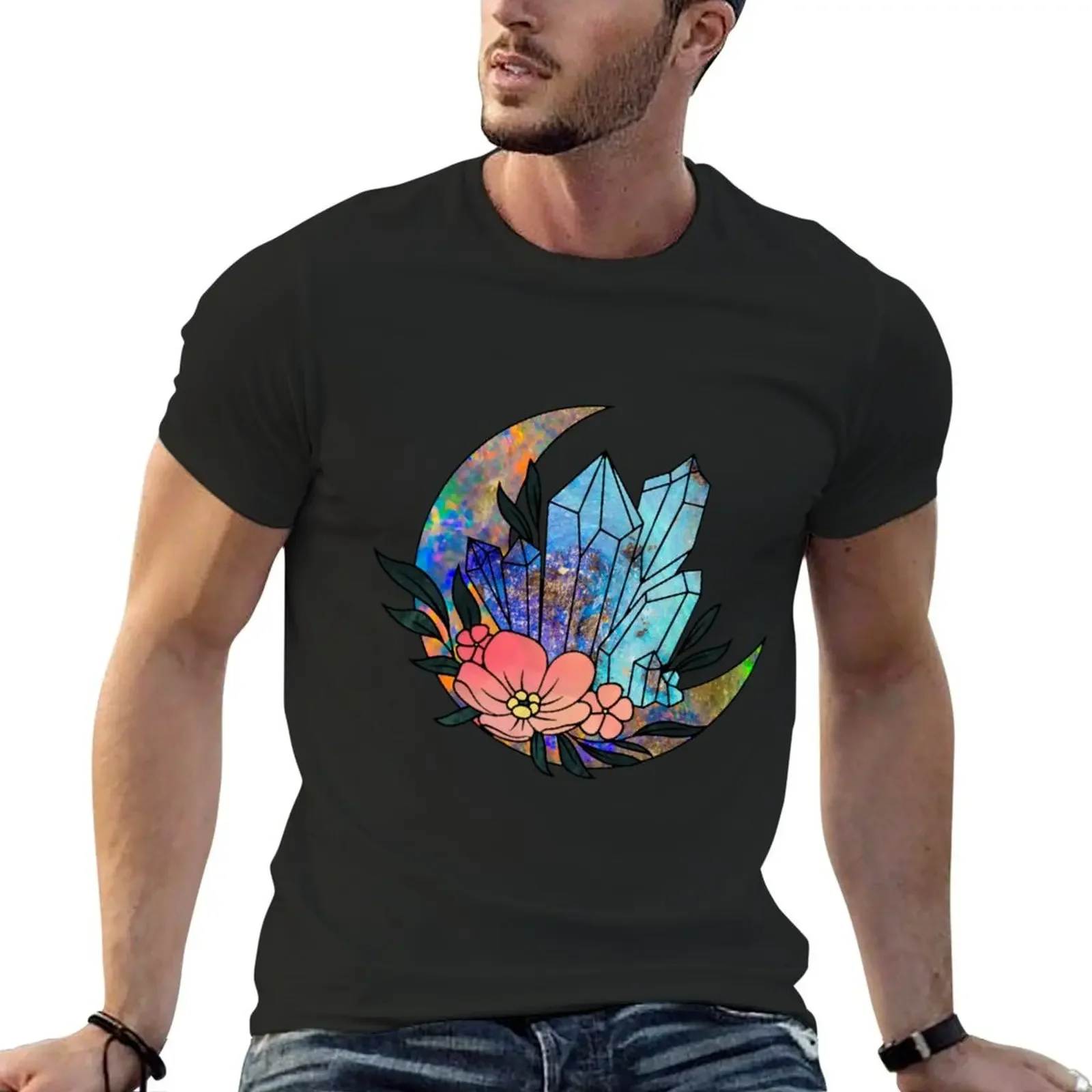 Opals On A Opalescente Moon - Celestial Designs T-Shirt Hippie Clothes Blacks T-Shirt Da Uomo