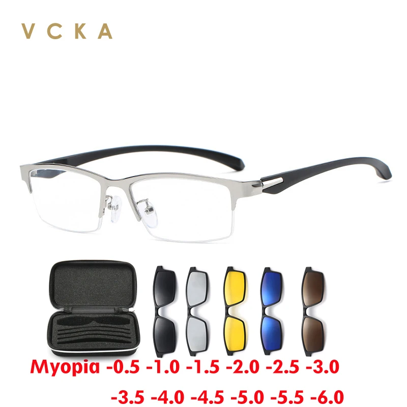 Vcka 6 In1 Occhiali Da Sole Miopia Polarizzati Uomo Donna Occhiali Con Clip Magnetica Occhiali Da Vista Ottici In Lega Half Frames Eyewear -0.5 To-10