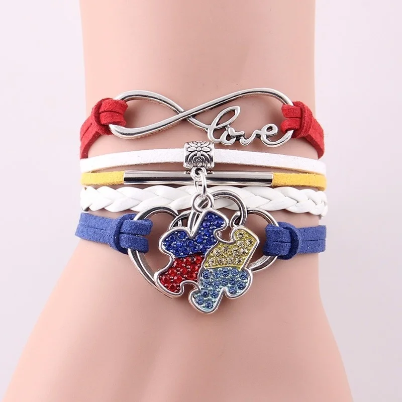 Di Modo Infinito Amore Speranza Autism Awareness Bracciale Di Strass Pezzo Di Puzzle Braccialetti Con Ciondoli Braccialetti Per Le Donne Degli Uomini 