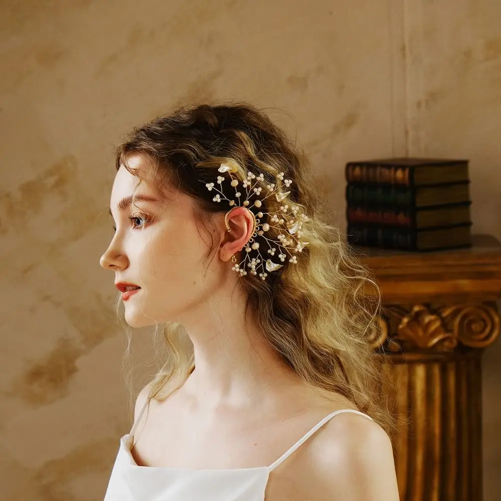 Chic Butterfly Elf Ear Cuff Estetica Fairy Elegante Strass Ear Clips Gioielli Ametista Pearl Flower Ear Cuffs Ladies