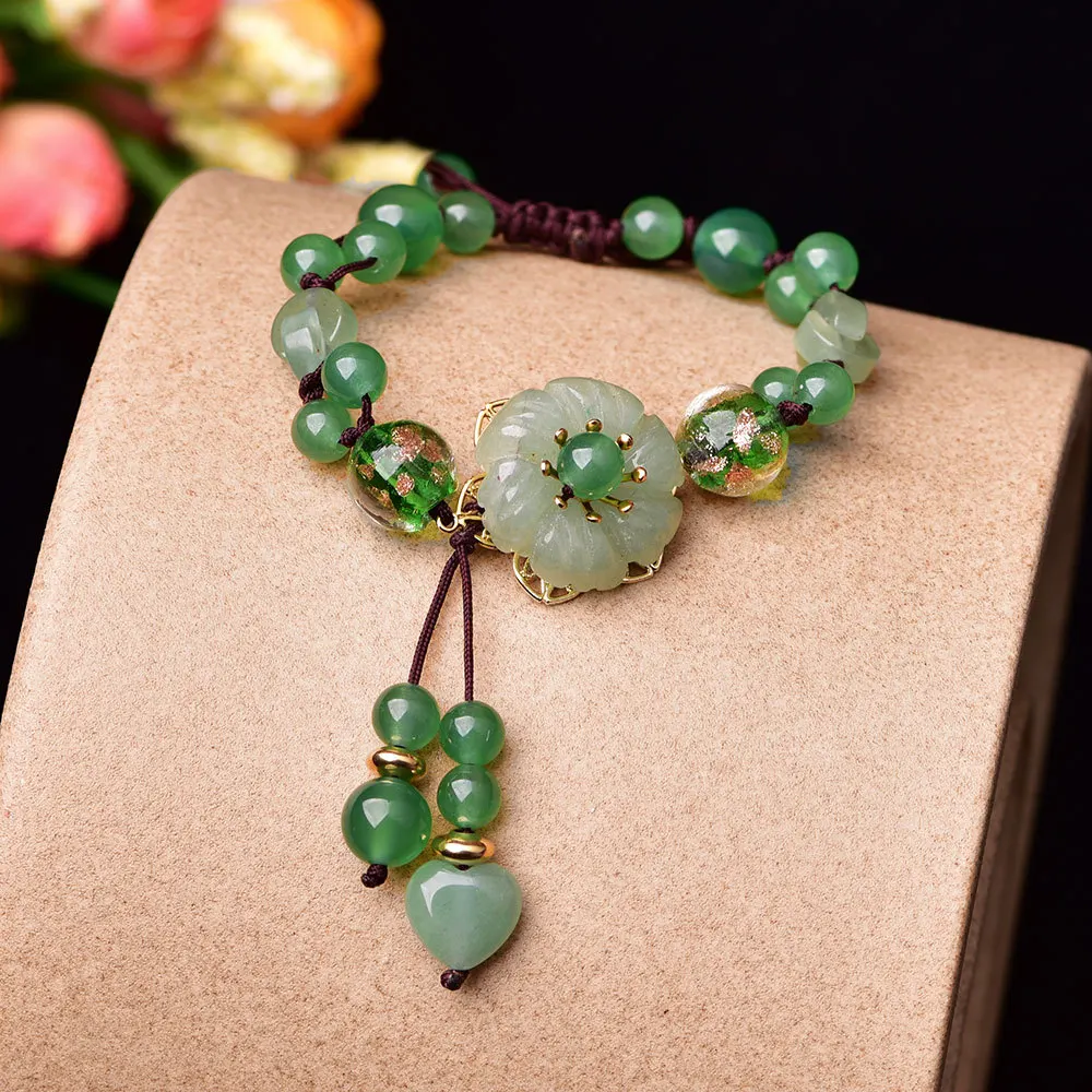 Pintalos De Estilo Chino Jade Azul Tejido A Mano Cuerda Dama Mano Cadena Personalidad Regalo De Joyeria Retro