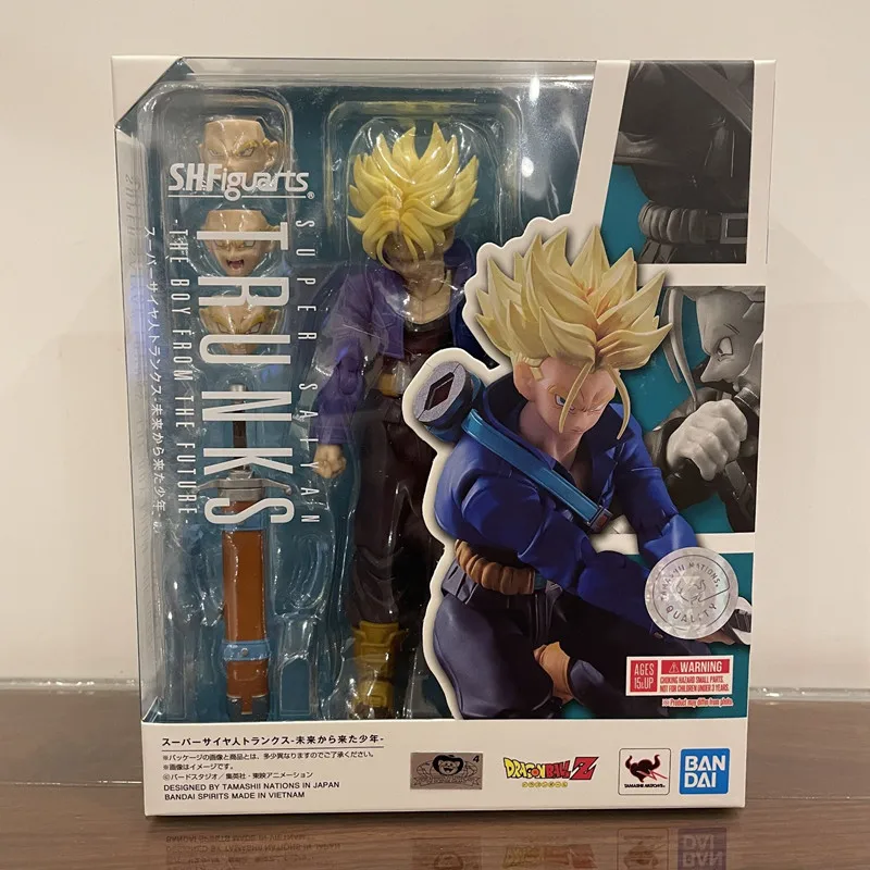 Bandai Original S.H Figuards Trunks Super Saiyan Boy From The Future Spot Figure Model Ornaments Collection Decorazione Regali Giocattolo