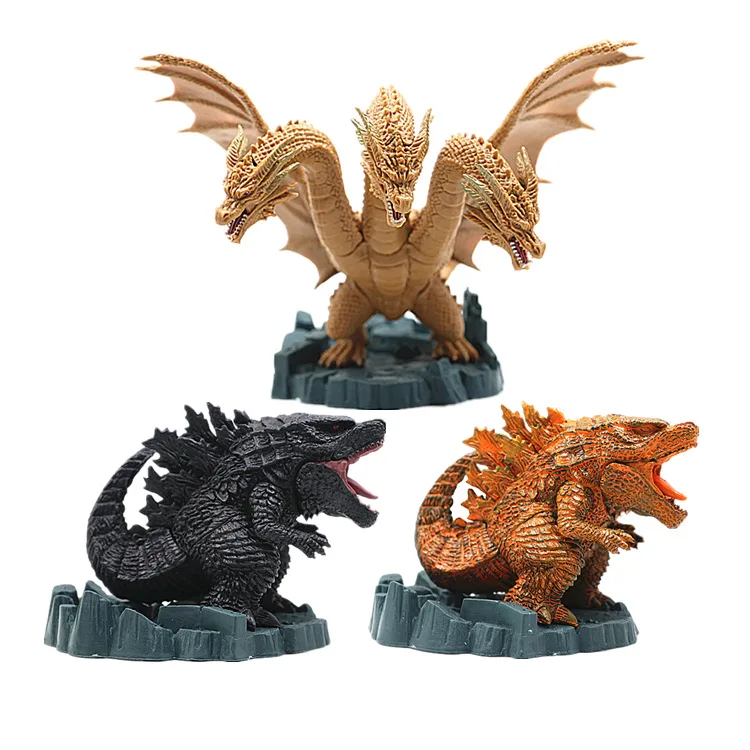 Hot Toys Q Version Godzilla Monster King Figurine Model Red Lotus Brother Three Headed Dragon King Kidora Toy Doll Ornament Toys