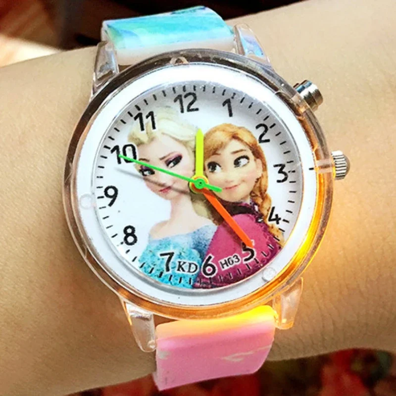 Disney Frozen Children Watch Led Flash Orologio Al Quarzo Ice Snow Princess Silicone Girls Watch Student Cartoon Kids Watches Toy Gift