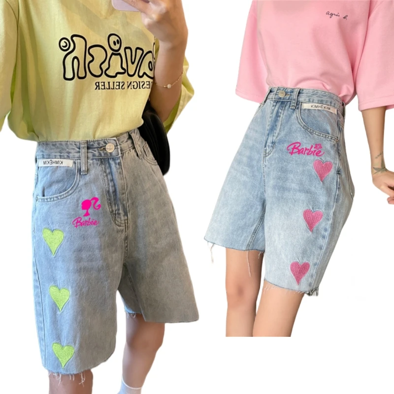 Regalo Anime Barbie Pantaloncini Da Cowboy Cartoon Cute Women'S Fashion Printed Midi Pants Kawaii Casual Sports Summer Beach Pant Gift