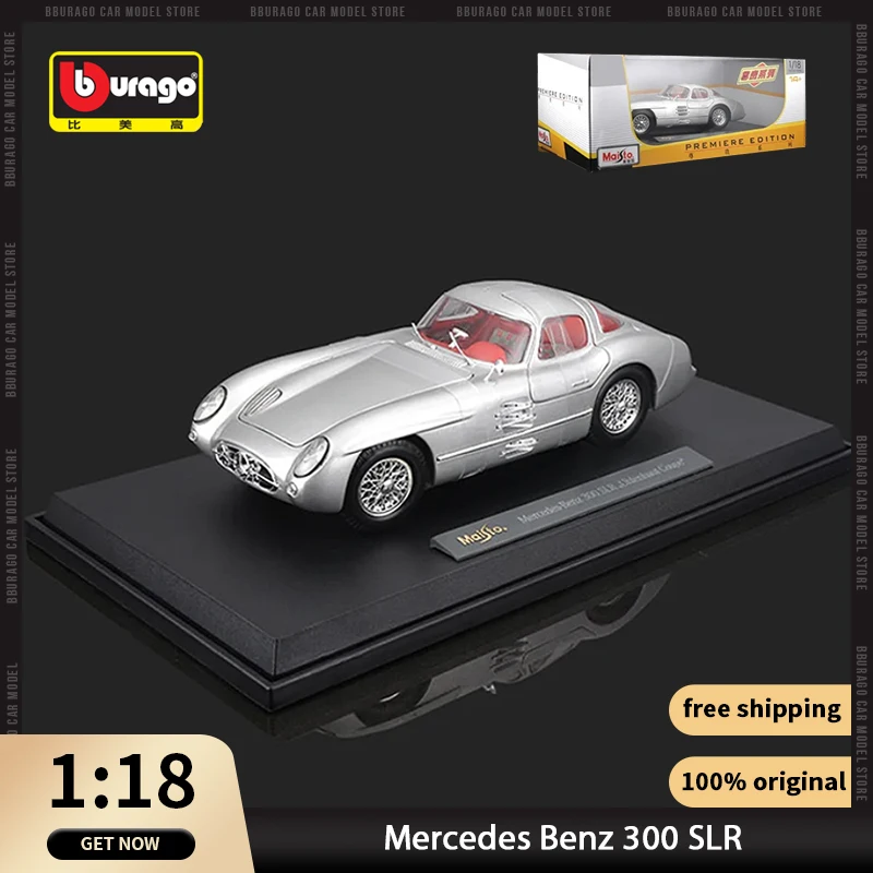 1:18 Maisto Mercedes Benz 300 Slr Vintage Car Diecast Model Original Edition Retro Alloy Luxury Vehicle Collection Ornamento Regalo
