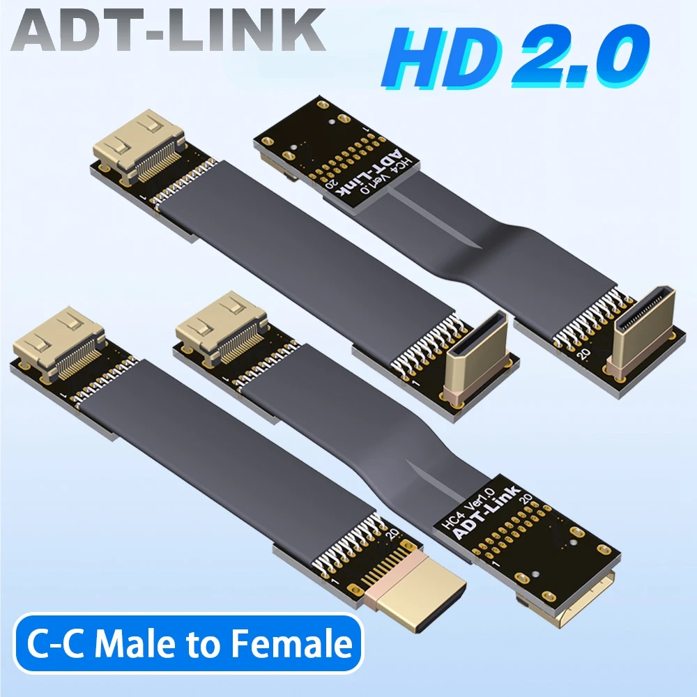 Nastro Fpv Mini Hd 2.0 C-C Tipo Fpc Cavo Piatto Flessibile Raspberry Pi 4 Mini-Hd Maschio A Femmina 90 Gradi Ffc 20Pin Cavo Corto Hd