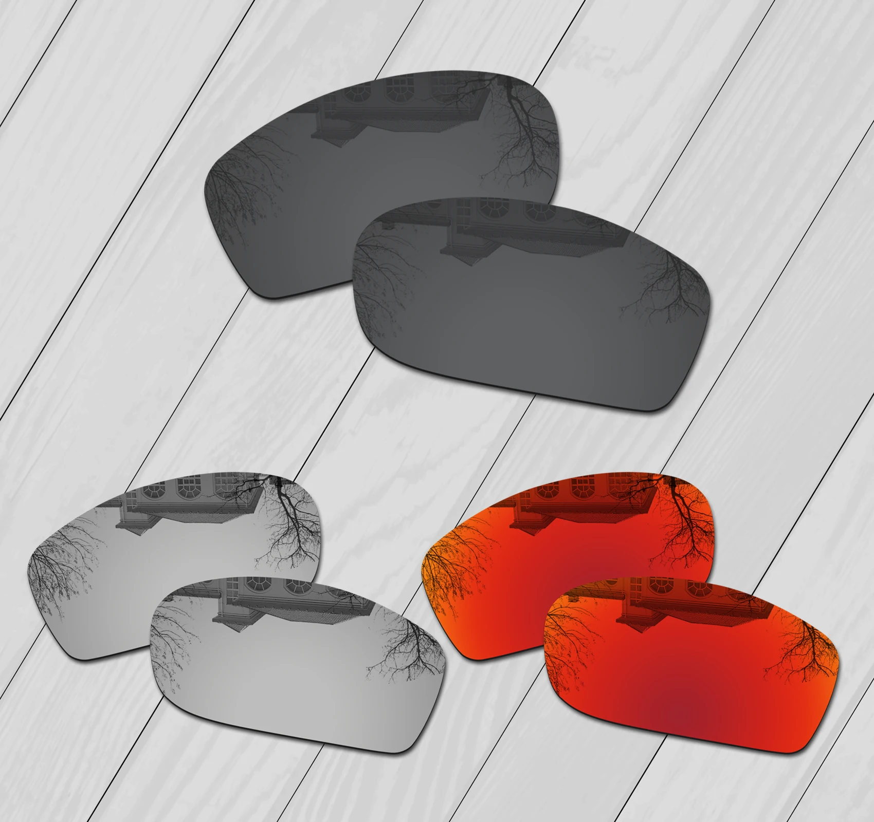 E.O.S 3 Pairs Black & Silver & Fire Rosso Polarizzato Lenti Di Ricambio Per Oakley Fives Squared Occhiali Da Sole