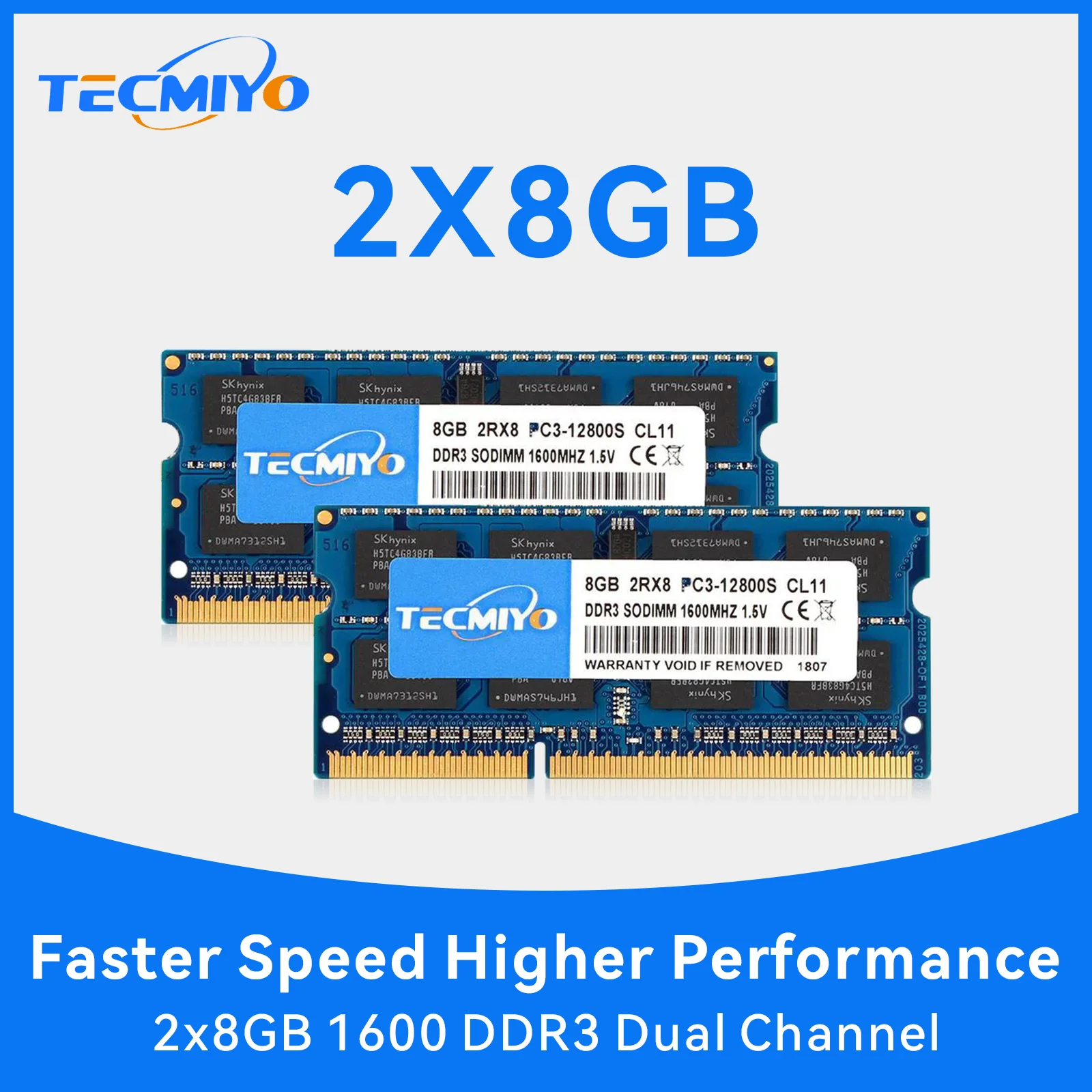 Tecmiyo 2 X8Gb Ddr3 1600Mhz Sodimm Memoria Per Laptop Ram Ddr3 8Gb 1600Mhz Sodimm 1.5V Pc3-12800S Non Ecc - Blue