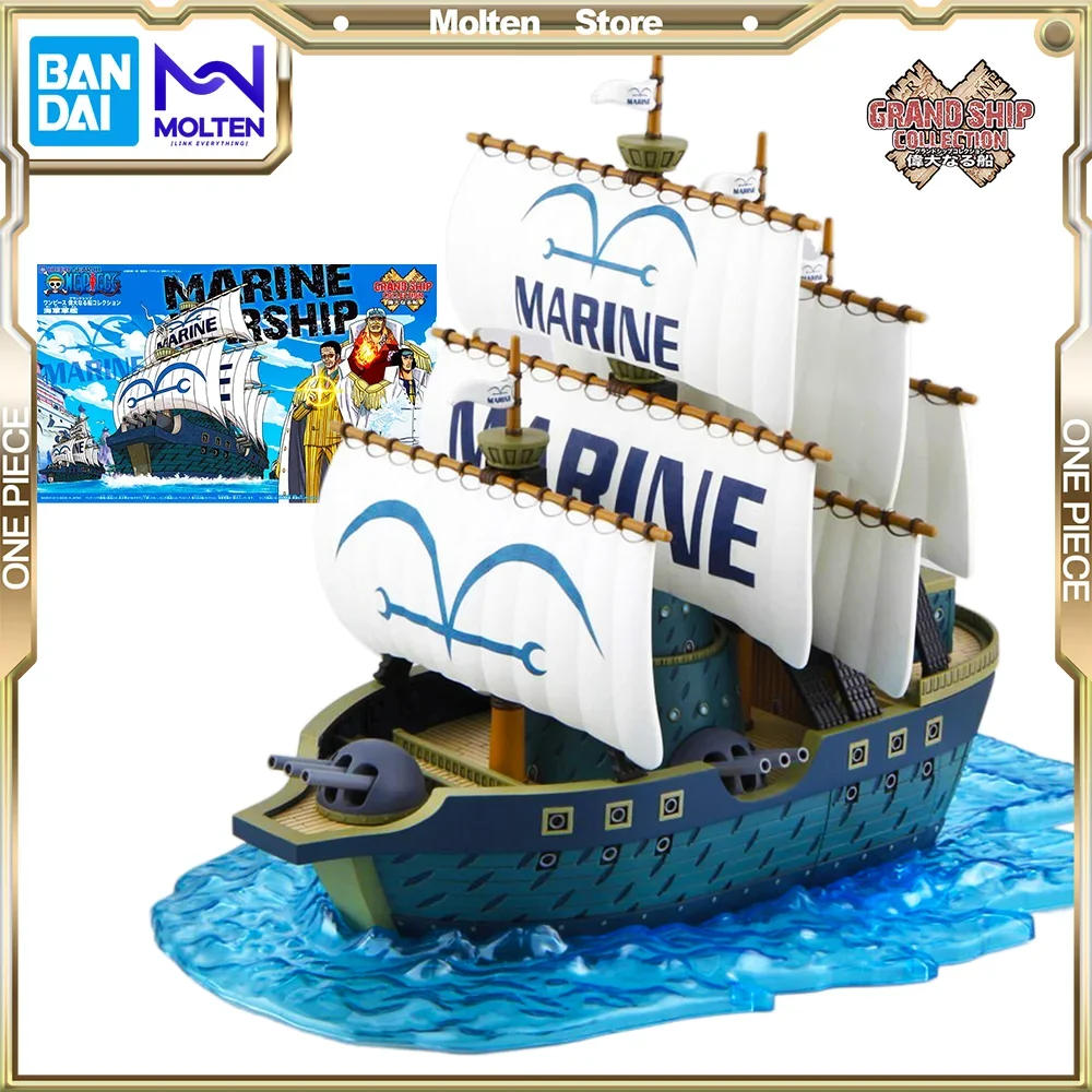 Bandai Original One Piece Grand Ship Collection The Navy Warship Anime Action Figure Ship Model Kit Assembly