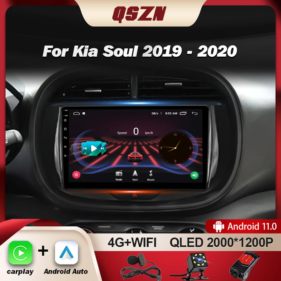 Qszn Per Kia Soul Sk3 2019-2020 Autoradio Lettore Video Multimediale Navigazione Gps Android13 Auto Carplay Stereo Qled Bluetooth 4G