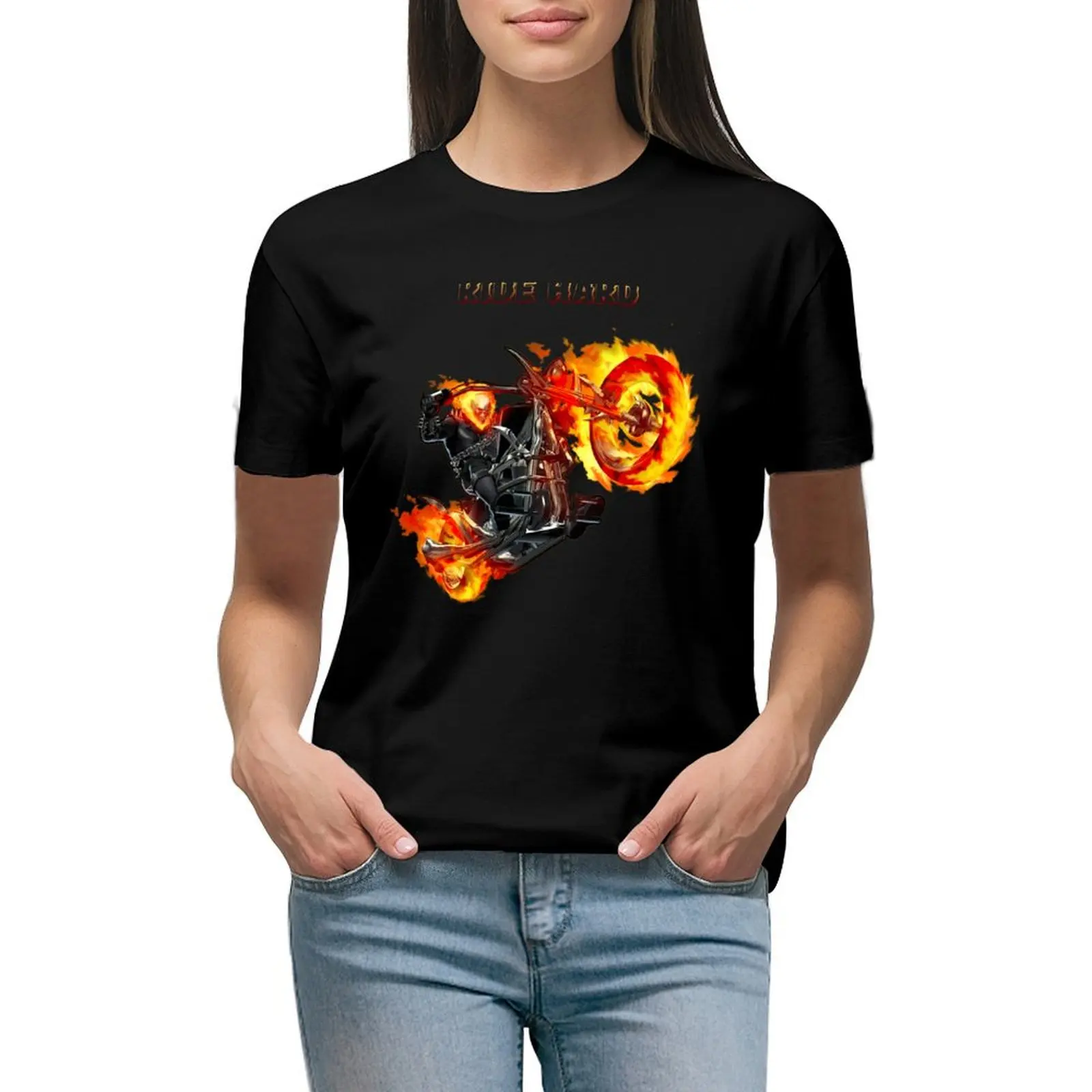 Ghost Rider Ride Hard T-Shirt Lady Clothes Cute Top Abbigliamento Donna