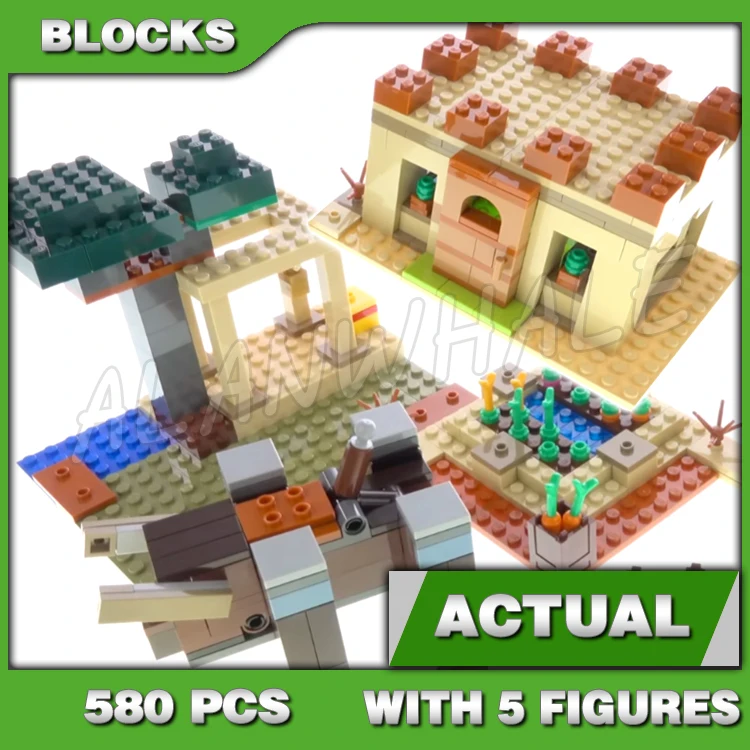580Pcs Game My World The Villager Raid Flat-Roof Desert House Trading Post Field 11477 Building Blocks Toy Compatibile Con Il Modello