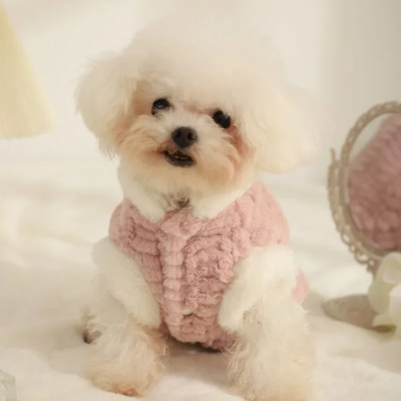 Cute Pet Dog Rabbit Hair Coat Dog Pet Clothes Winter Warm Plush Vest Bears Small Dog Vest Teddy Puppy Dog Clothes Giacche Per Cani