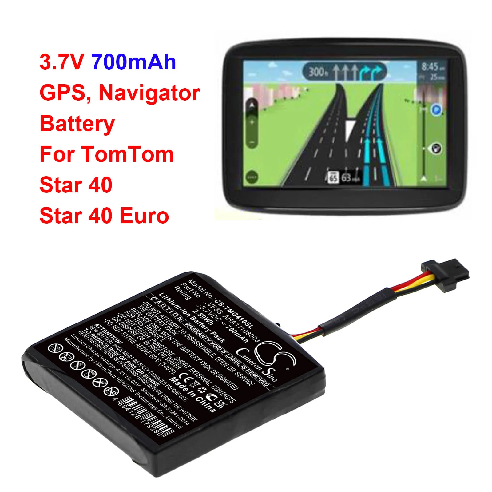 Batteria Cameron Sino 700Mah Per Tomtom Star 40 Euro Muslimah Vf3S