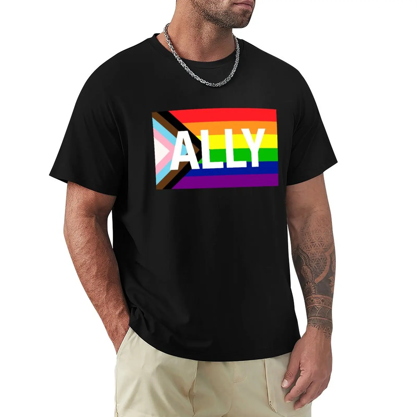 Progress Pride Flag Ally T-Shirt Heavyweights Vintage T Shirt Per Uomo