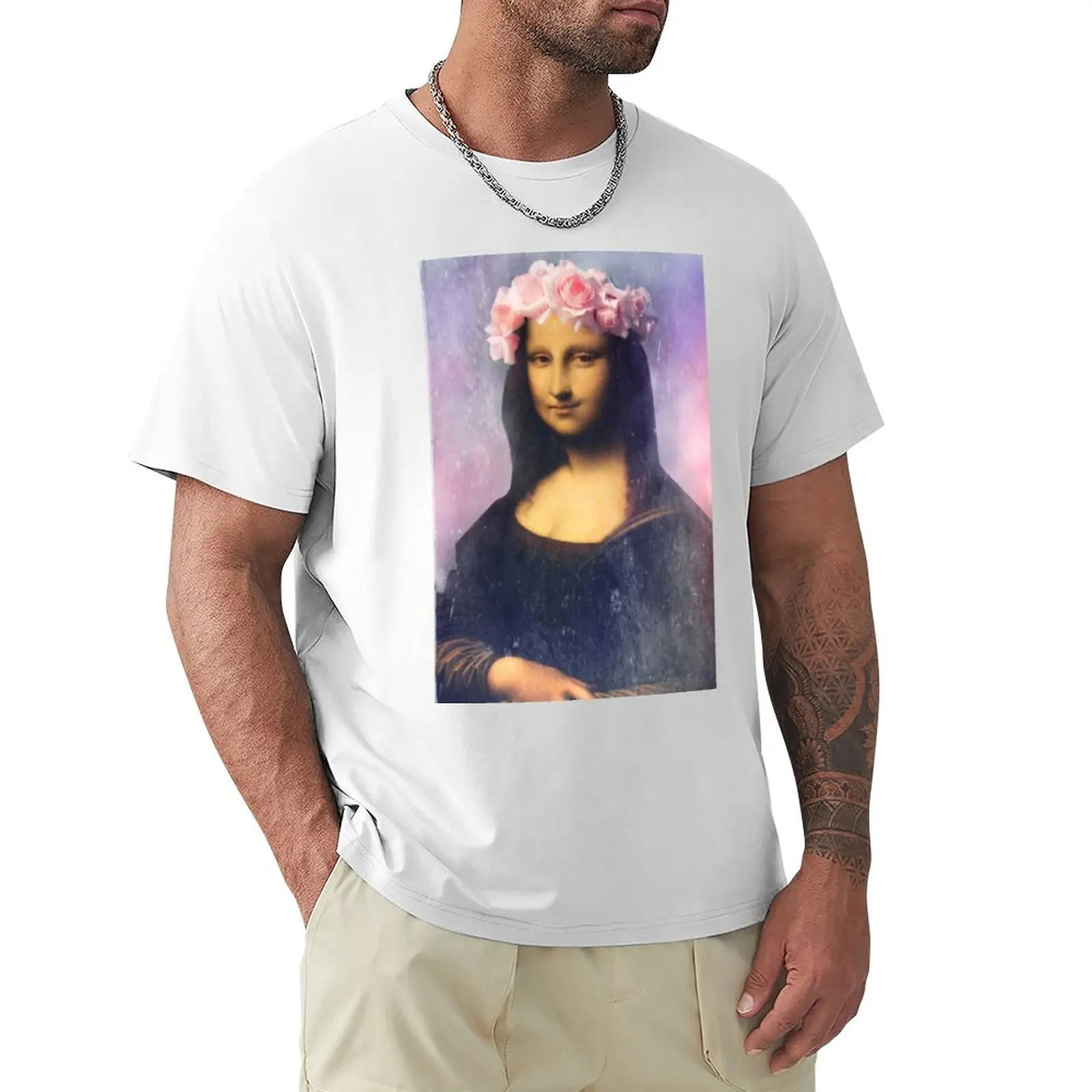 Mona Lisa Flower Crown T-Shirt Asciugatura Rapida Sublime Mens Graphic T-Shirt Anime