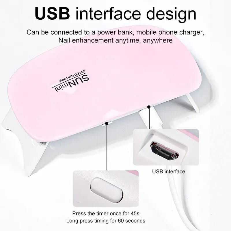 6W Mini Nail Dryer Machine Portable 6 Led Uv Manicure Lamp Lampada Per Unghie Per Asciugare Lo Smalto Con Cavo Usb Nail Art Tool Gel Curing