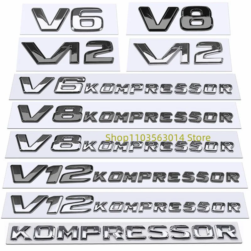 Per Mercedes Benz Black Amg Chrome Black Letters V6 Kompressor Trunk Fender Emblem Emblem Badge Sticker