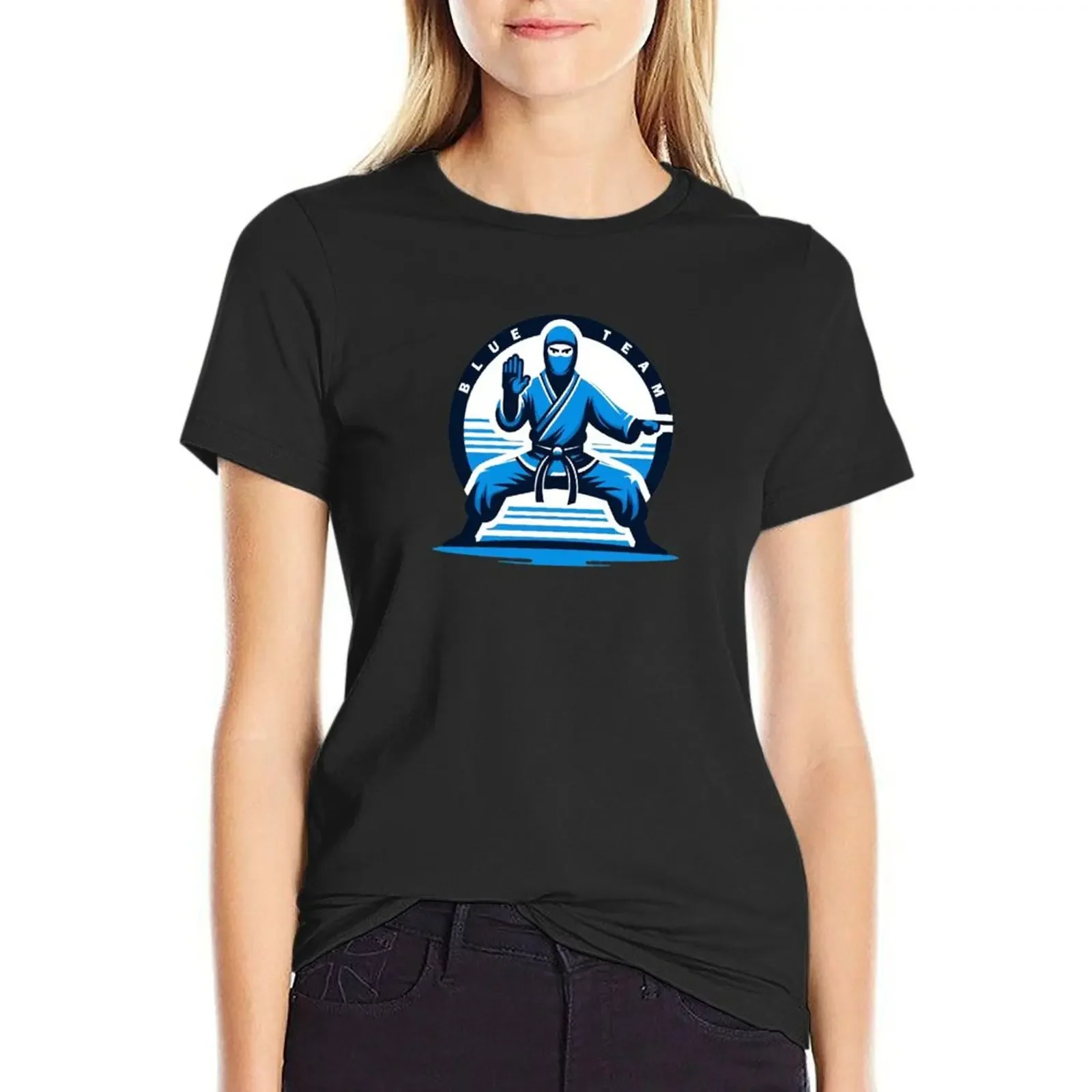 Blue Team Ninja Defending Cybersecurity T-Shirt Funny Anime Clothes Graphics Workout Shirts For Women