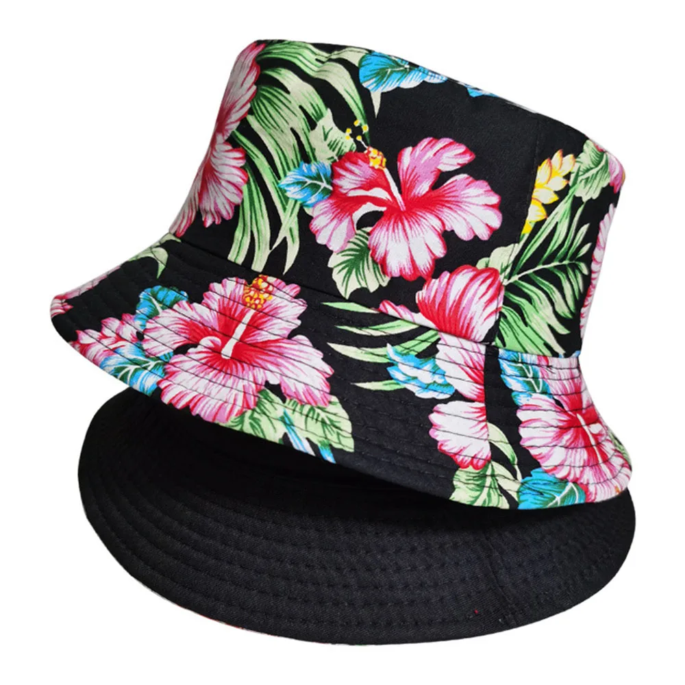 2022 Bucket Hat Women Cotton Beach Sun Hats Summer Reversible Bob Chapeau Femme Floral Print Panama Fisherman Cap For Ladies