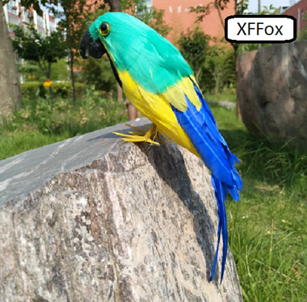 New Real Life Green & Blue Parrot Model Foam & Feather Parrot Bird Gift Circa 30Cm Xf0106
