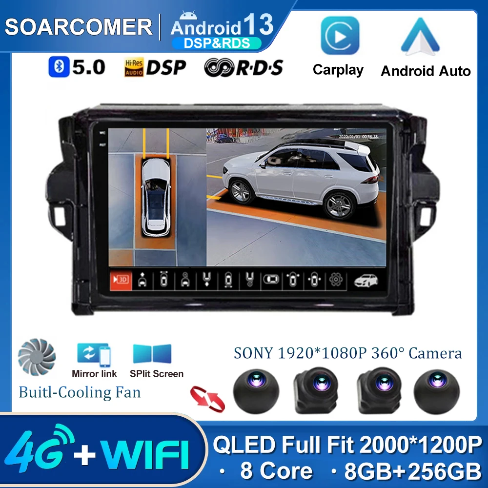 Android 13 Autoradio Per Toyota Fortuner 2 2015 - 2020 Player 2Din Multimedia Wireless Carplay No Dvd Navigation Swc Dsp Bt