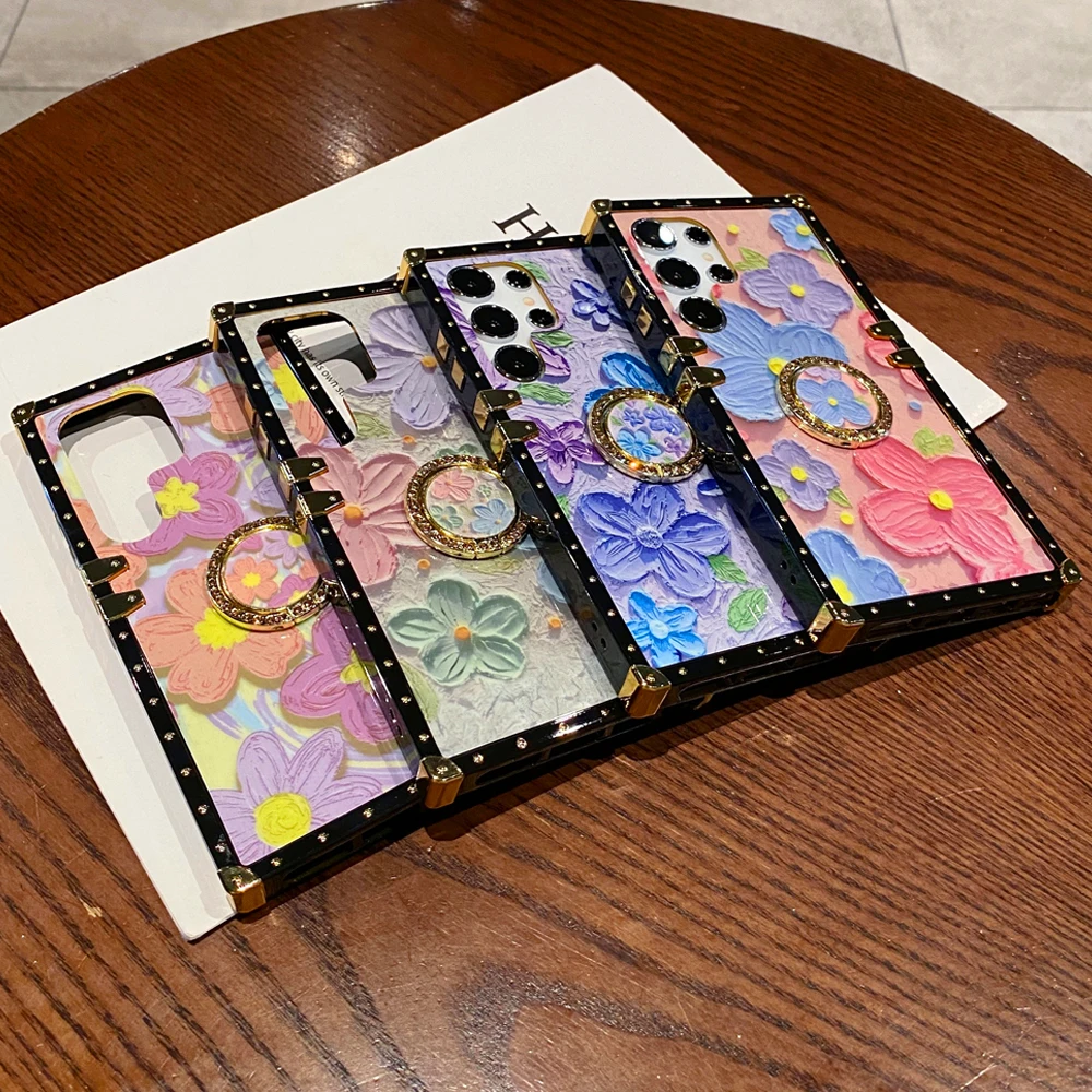 Luxury Gold Glitter Soft Square Phone Cover Daisy Flower Case Per Oppo Realme C55 C30 C33 C35 C25 C21Y C15 C11 F21 C20 C53