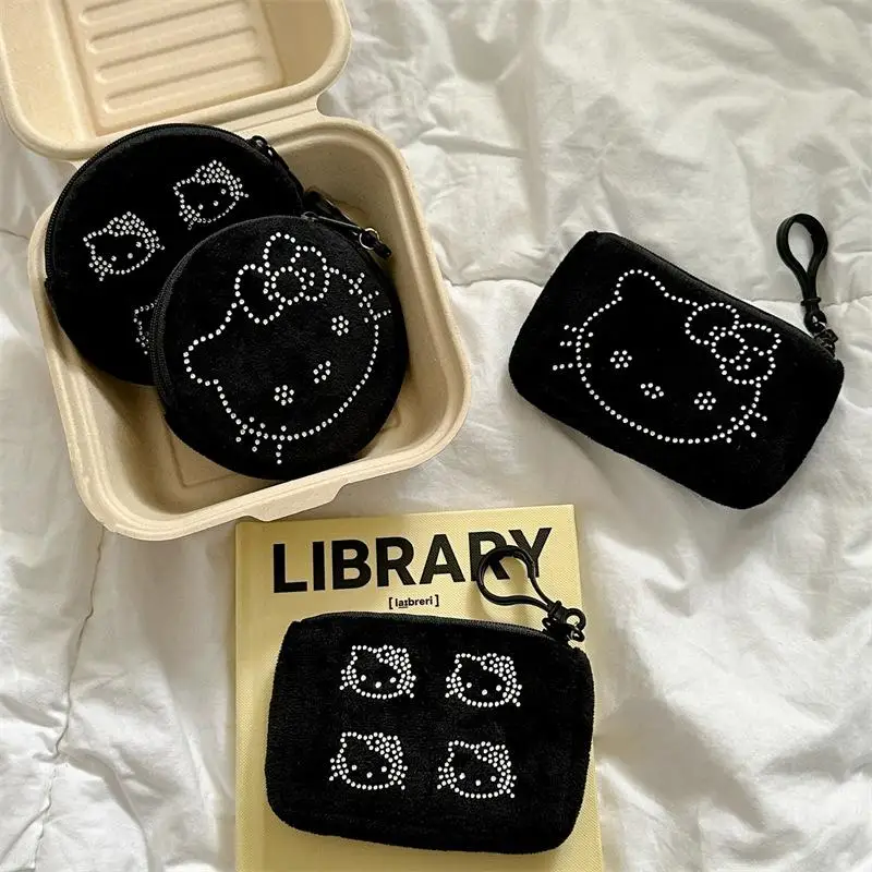 Hello Kitty Zero Portafoglio Kawaii Hello Kitty Portafoglio Con Strass Nero Premium Peluche Portamonete Multifunzionale Mini Borsa Portaoggetti