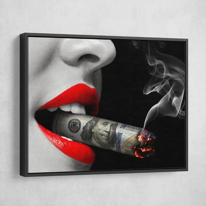 Sexy Girl Smoking Money Dollars To Burn Poster Canvas Painting Wall Art Prints Picture For Living Room Modern Home Decor Cuadros
