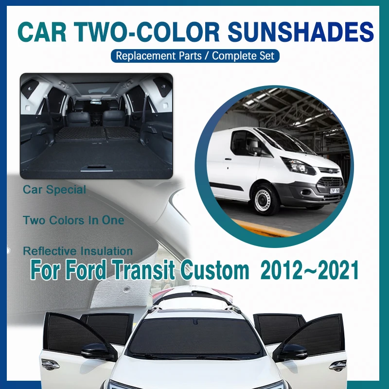 Copertura Auto Parasole Per Ford Transit Custom Van 2012 ~ 2021 Black Silver Window Parasole Cover Parabrezza Accessori Auto