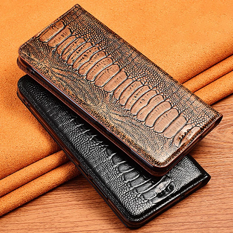 Luxury Ostrich Pattern Leather Wallet Flip Phone Case For Oppo Realme V3 V5 V11 V11S V13 V15 5G Magnetic Cover