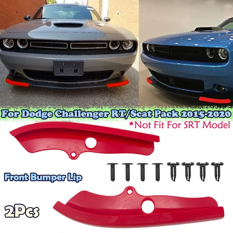 2X Paraurti Anteriore Labbro Pala Protector Strip Body Kit Diffusore Spoiler Splitter Guard Per Dodge Challenger Rt/Scat Pack 2015-2020
