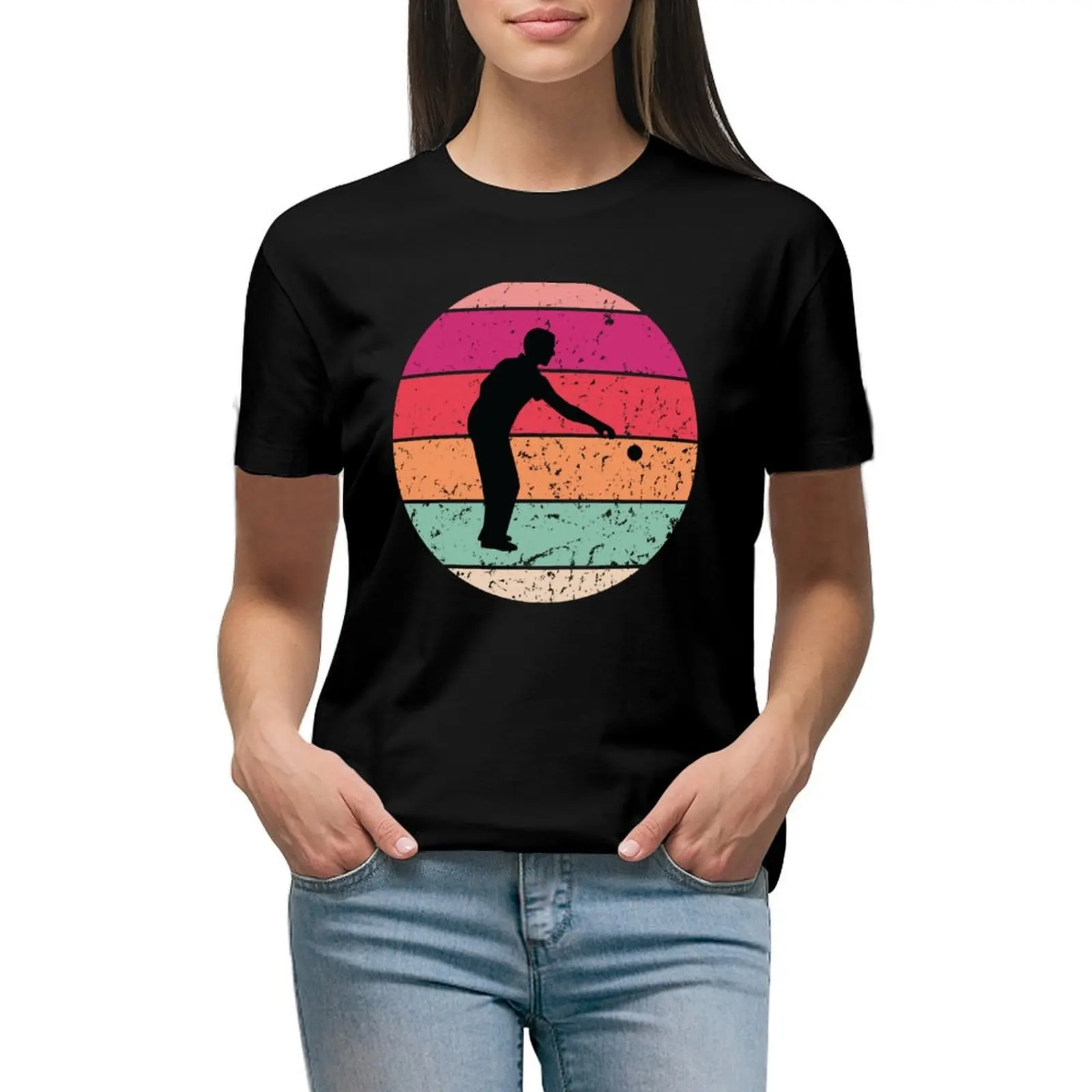 Retro Vintage Petanque, Divertente Petanque, Petanque Boule Bocce Player Divertente Dicendo T-Shirt Top Camicette Estive Donna 2024