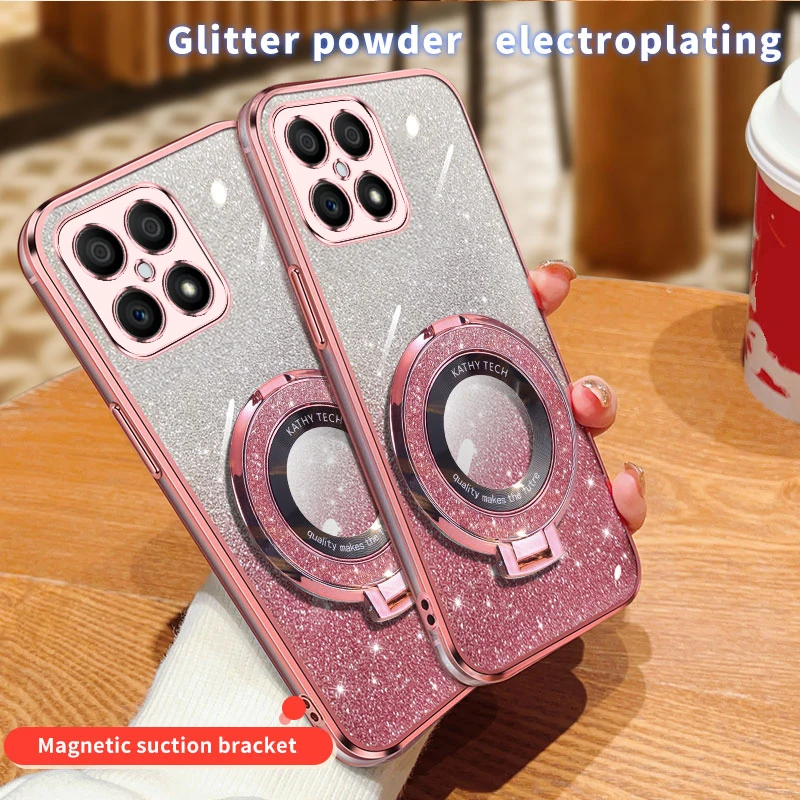 Custodia Per Telefono Con Supporto Magnetico Glitterato Fr Honor X6 X7 X8 X8B X9 X9A 9X 8X 70 Pro X10 X20 Se X30 X40 X40I X50 X50I Plus Cover