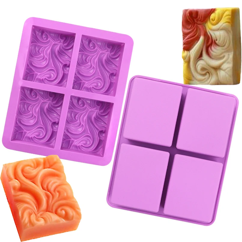 Stampi Per Sapone In Silicone 4 Cavità Stampo Per Sapone Fatto A Mano Fai-Da-Te Stampi Per Sapone Ocean Wave Stampi Per Cottura Rettangolari Mousse Al