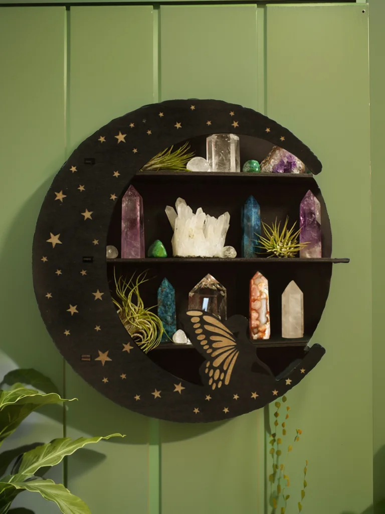 Half Moon Butterfly Crystal Shelf Display Candles Scaffale Da Appendere A Parete In Legno Scaffale Da Parete Galleggiante A 3 Livelli Art Home Decor