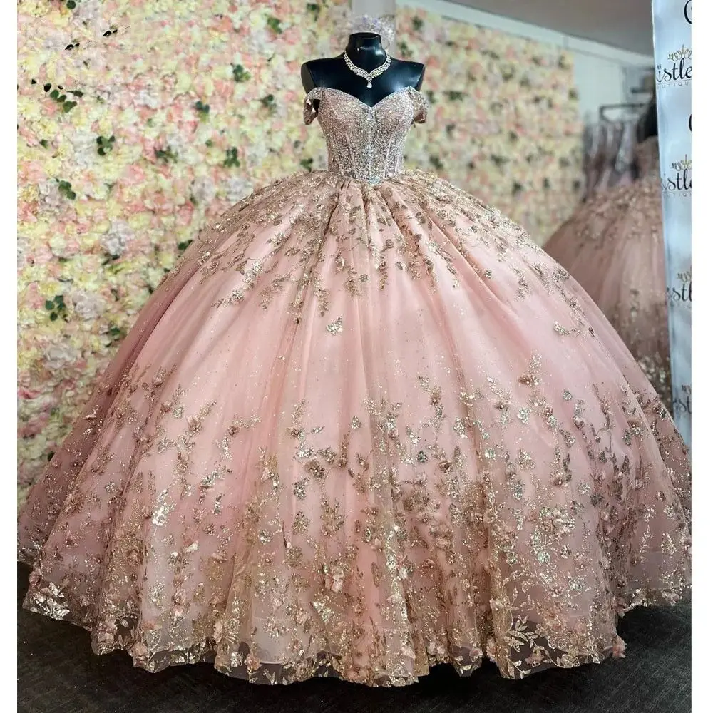 Lorencia Sparkly Blush Quinceanera Dress 2023 Ball Gown Appliques Perline Paillettes Gonna Gonfia Dolce 15 16 Dress Vestido Yqd174
