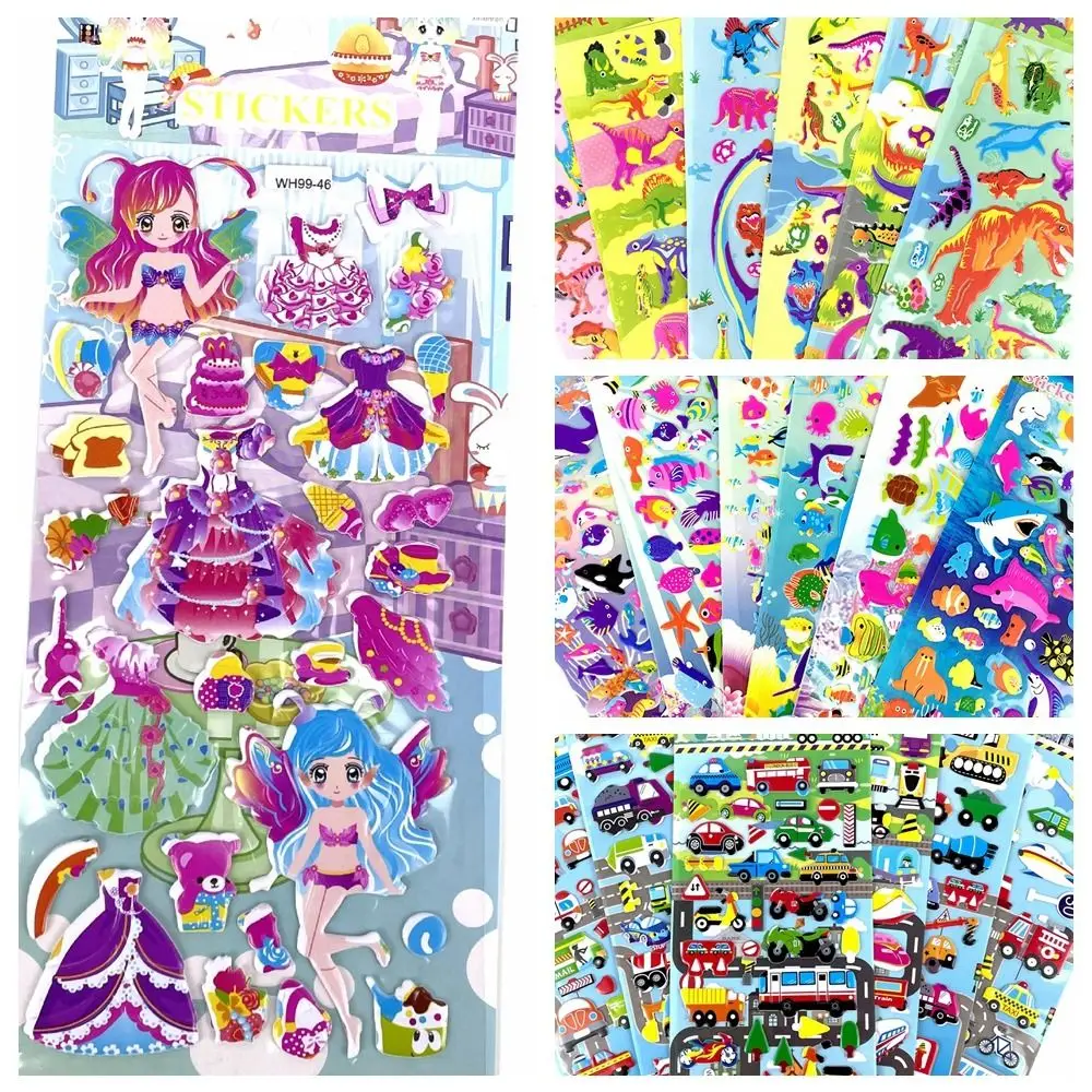 5Pcs Sea Life Animal 3D Bubble Sticker Shark Dolphin Fish Car Truck Plane Traffic Cartoon Puffy Sticky Pvc Impermeabile