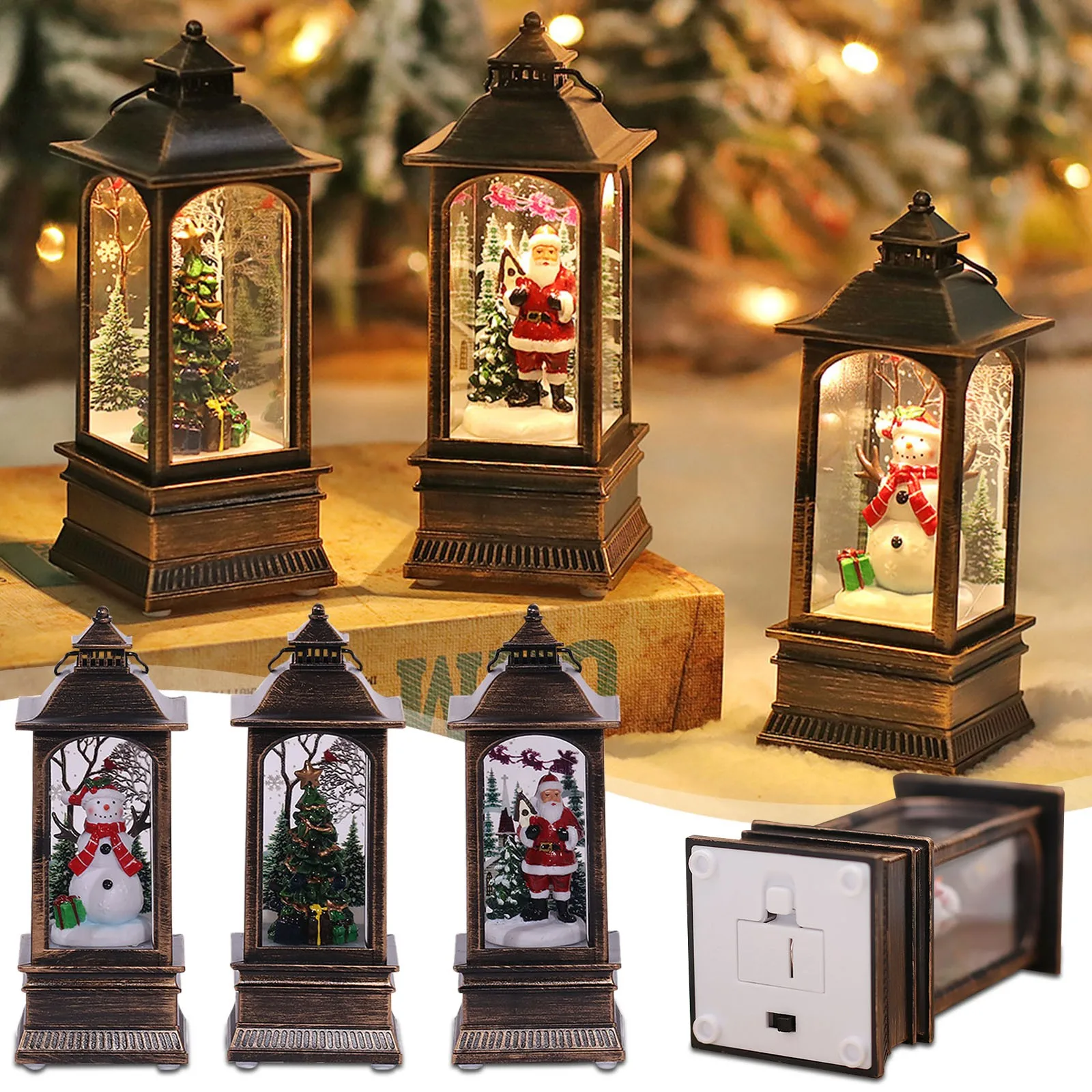 Christmas Decoration With Led Lamp Oil Lamp Shape Santa Claus Snowman Table Decoration Home Decor Decoration Chambre Noel 2023